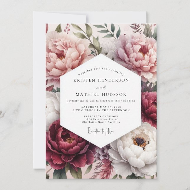 Rose Blush Floral Bloom Wedding Invitation (Front)