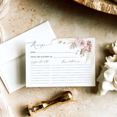 Rose Blush Floral Bridal Shower Recipe Card
