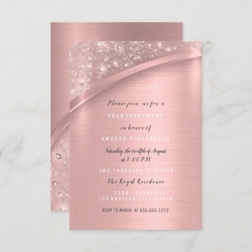 Rose Blush Glitter Bridal Shower Birthday Sweet Invitation