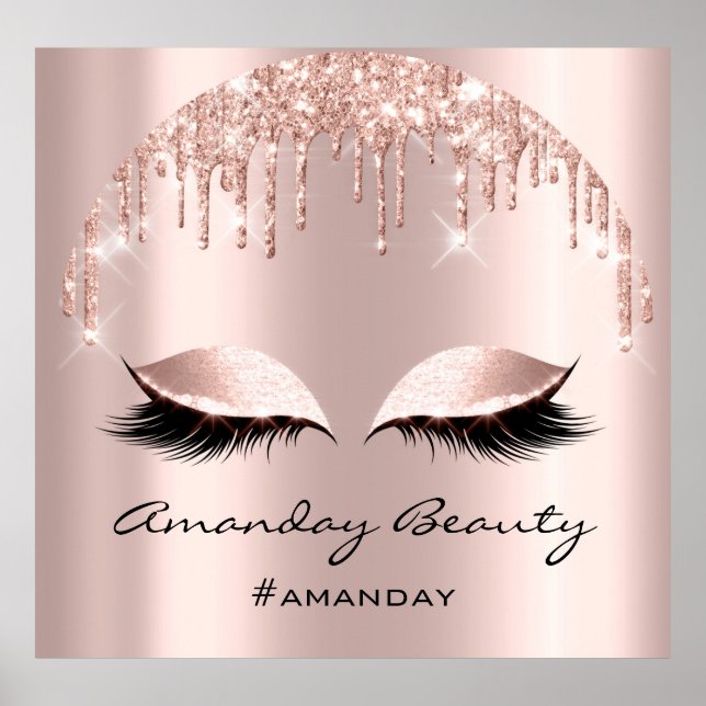 Rose Blush Glitter Drips Eyelash Makeup Nails Poster (Front)