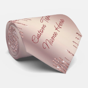 Rose Blush Glitter Drips Text Name Party Neck Tie