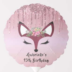 Rose Blush Glitter Paint Girly Fox Birthday Balloon