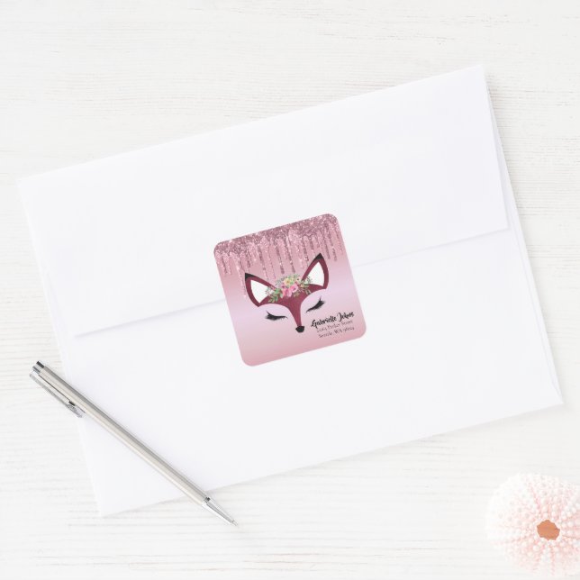 Rose Blush Glitter Paint Girly Fox Envelope Seal (Envelope)