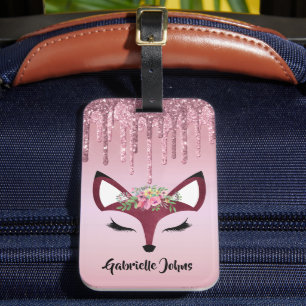 Rose Blush Glitter Paint Girly Fox Luggage Tag