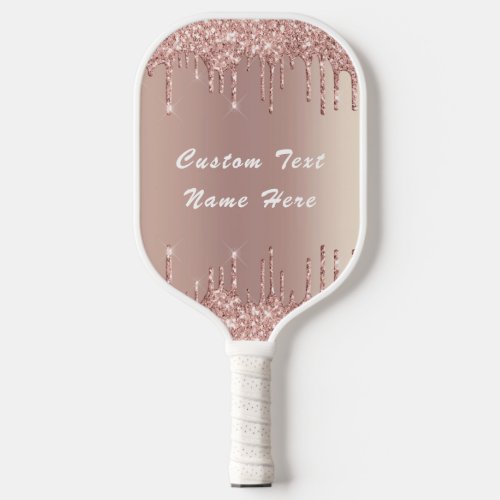 Rose Blush Glitter Text Name Pickleball Paddle