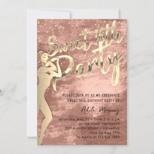 Rose Blush Gold Confetti Sweet 16th Party   Invitation