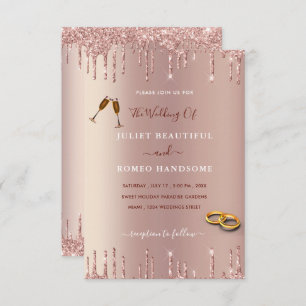 Rose Blush Gold Drips Luxury Wedding Invitation