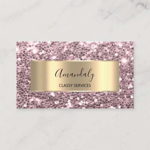 Rose Blush Gold Frame Glitter QR Code Beauty  Busi Business Card