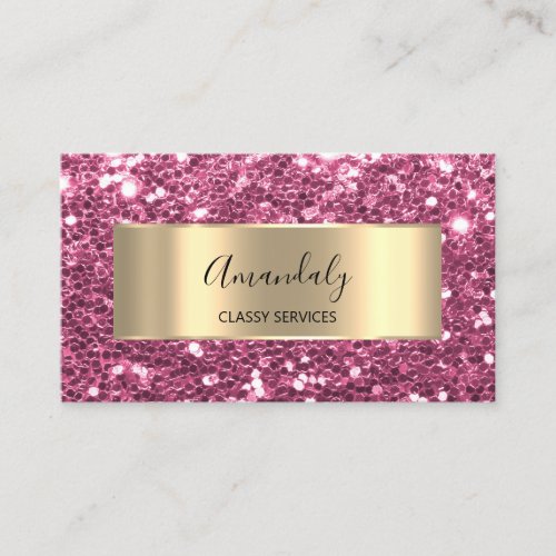 Rose Blush Gold Frame Glitter QR Code Pink Berry   Business Card