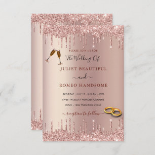 Rose Blush Gold Sparkle Drips Wedding Invitation