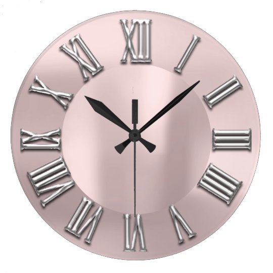 Rose Blush Gray Metal Grey Silver Roman Number Large Clock | Zazzle.com