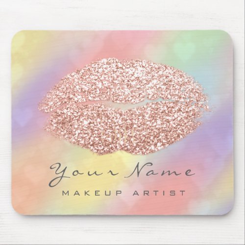 Rose Blush Holograph  Rainbow Name Makeup Lips Mouse Pad