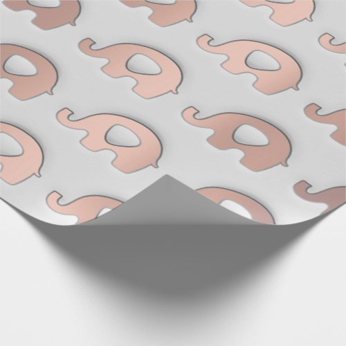 Rose Blush Pastel Gray Grey 3D Elephants Baby Wrapping Paper