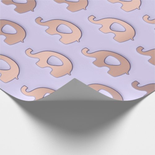 Rose Blush Pastel Purple Violet 3D Elephants Baby Wrapping Paper