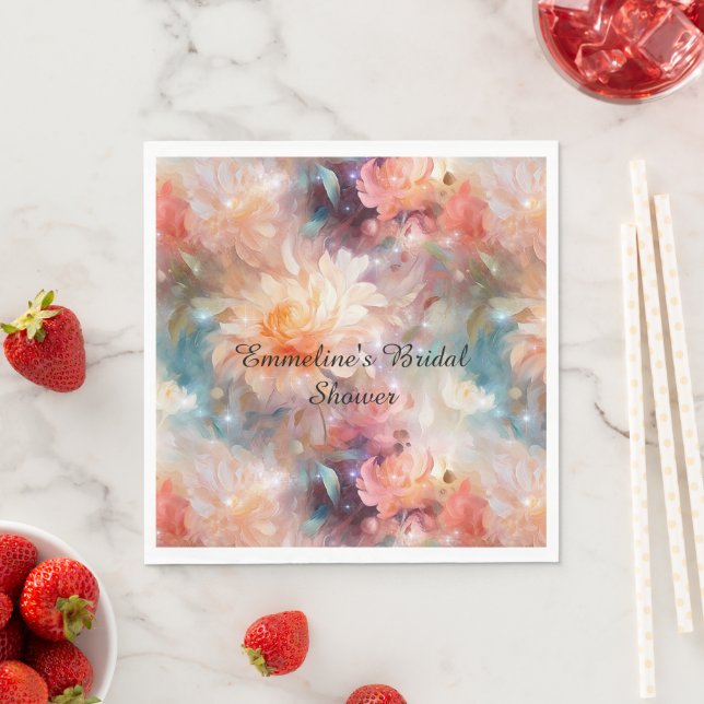 Rose Blush Peach Orange Floral  Napkins (Insitu)