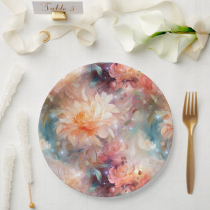 Rose Blush Peach Orange Floral Paper Plates