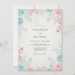 Rose Blush Periwinkle Petal Wedding Invitation