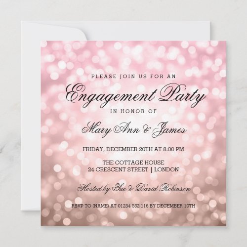 Rose Blush Pink Bokeh Lights Engagement Party Invitation