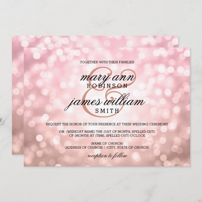 Rose Blush Pink Bokeh Lights Summer Wedding Invitation (Front/Back)