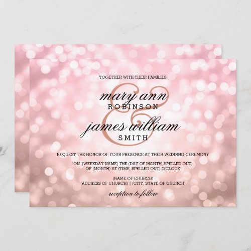 Rose Blush Pink Bokeh Lights Summer Wedding Invitation