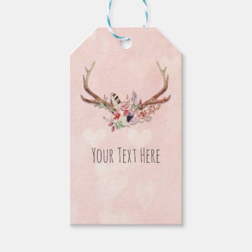 Rose Blush Pink Floral Deer Antlers Boho Chic Gift Tags
