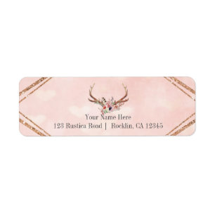 Rose Blush Pink Floral Deer Antlers Boho Chic Label