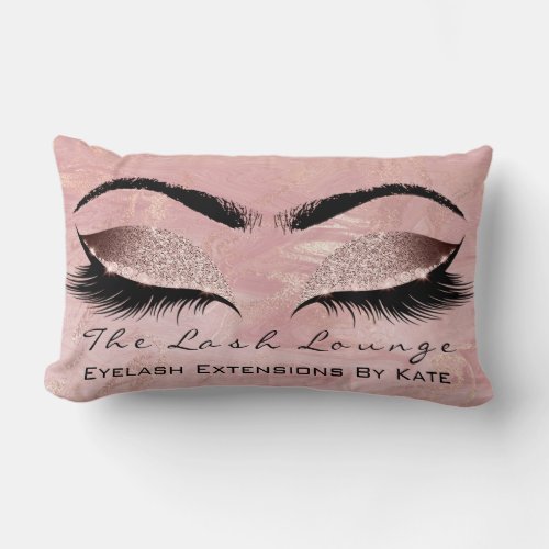 Rose Blush Pink Glitter Marble Makeup Lash Beauty Lumbar Pillow