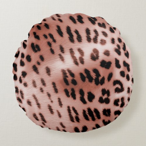 Rose Blush Pink Leopard Round Pillow
