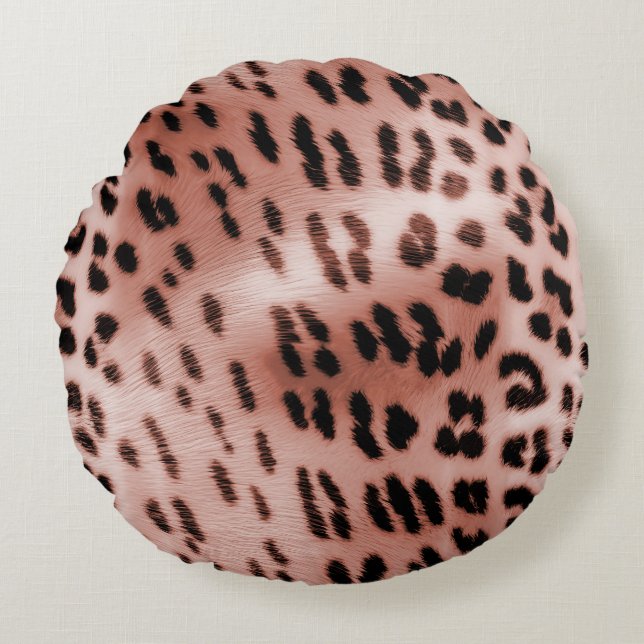Rose Blush Pink Leopard Round Pillow (Front)