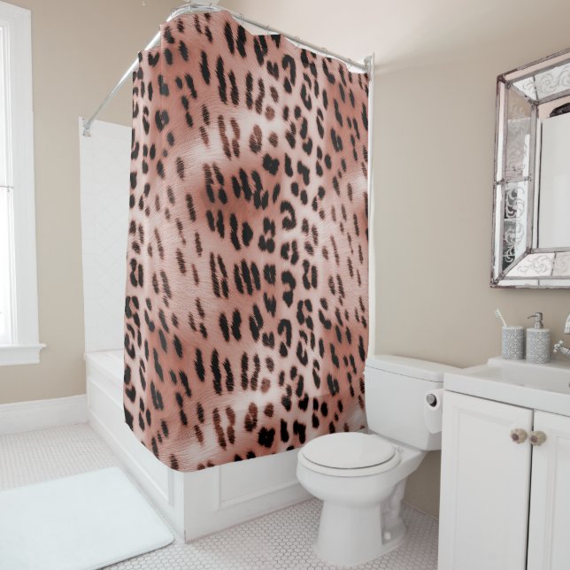 Rose Blush Pink Leopard Shower Curtain (In Situ)