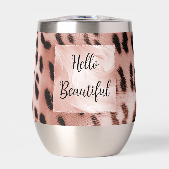Rose Blush Pink Leopard Thermal Wine Tumbler (Front)