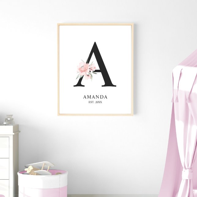 Rose Blush Pink Letter 'A' Nursery Name Wall Art (Creator Uploaded)