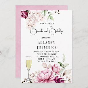 Rose & Blush Pink Paint Peony Brunch and Bubbly Invitation