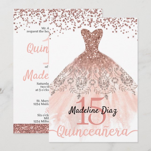 Rose Blush Pink Quinceanera Birthday Invitation (Front/Back)