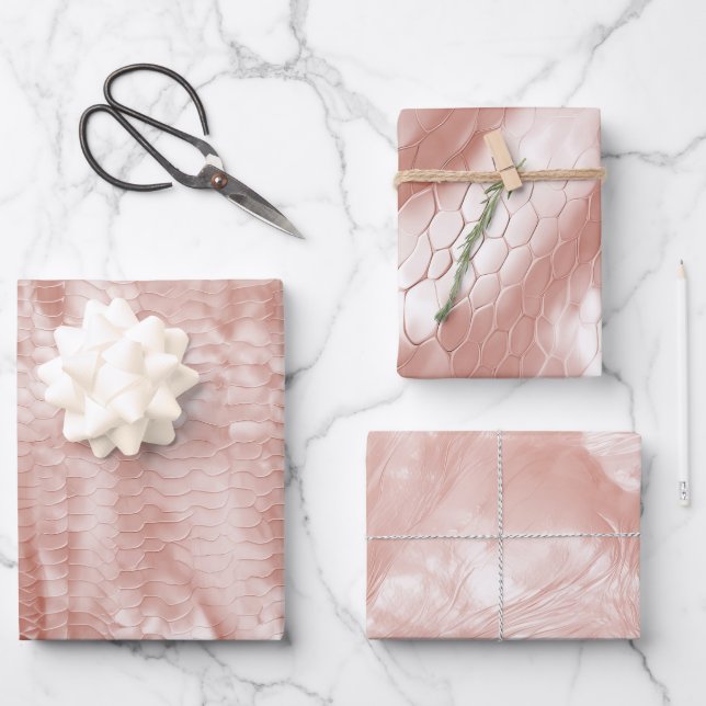 Rose Blush Pink Snake Print Wrapping Paper Sheets (Front)