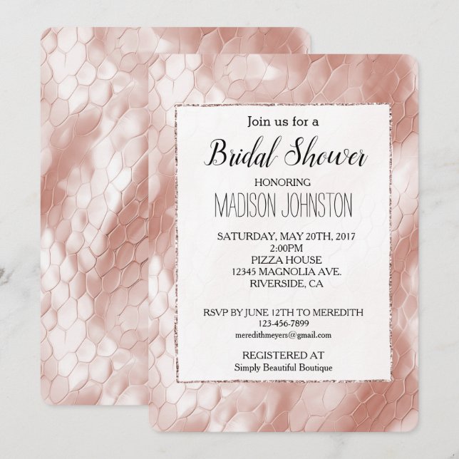 Rose Blush Pink White Snake Skin Invitation (Front/Back)