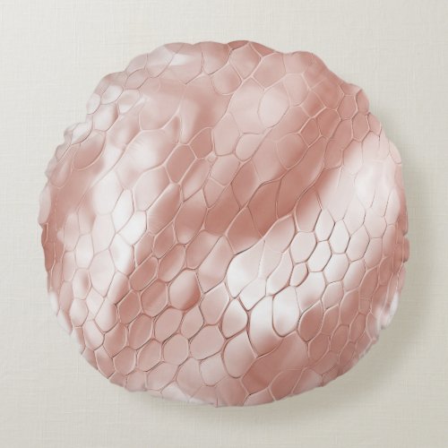 Rose Blush Pink White Snake Skin Round Pillow