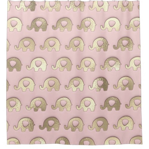 Rose Blush Powder Baby Elephants Faux Gold Shower Curtain