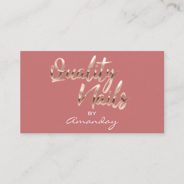 Rose Blush Quality Nail Script QR Code Logo   Business Card (Front)