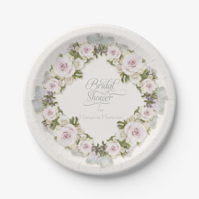 Rose Blush Sage Succulent Greenery Bridal Shower  Paper Plates (Front)