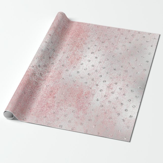 Rose Blush  Silver Gray Gold Beauty Pink Dots Wrapping Paper (Unrolled)