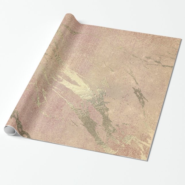Rose Blush Strokes Skin Gold Marble Shiny VIP Wrapping Paper (Unrolled)