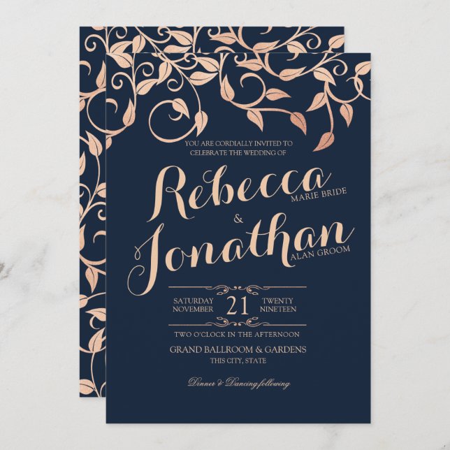 Rose Blush Vine and Leaves Wedding Invitation (Front/Back)