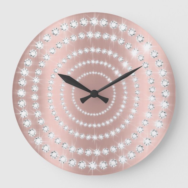 Rose Blush Vip Gray Silver Diamond Infinity Circle Large Clock (Front)