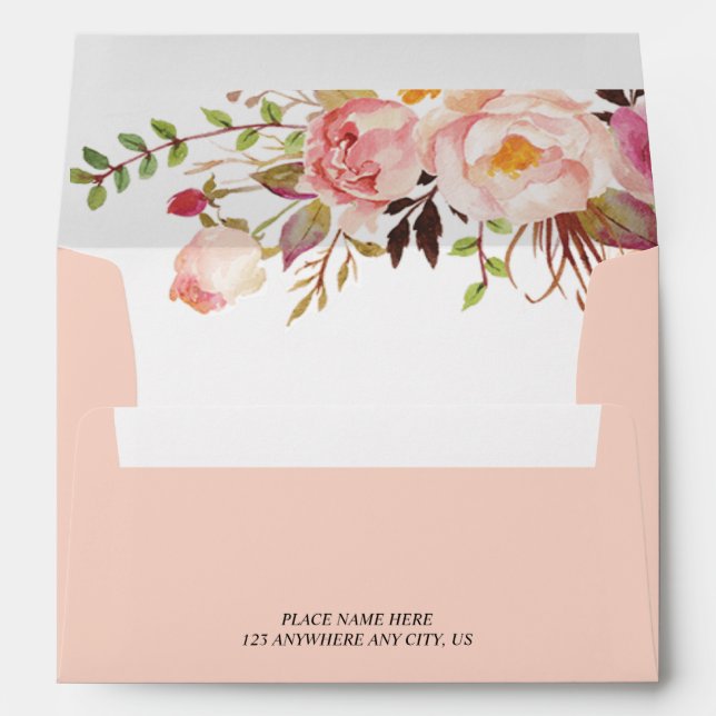 Rose Blush Watercolor Floral Romantic  Envelope (Back (Bottom))