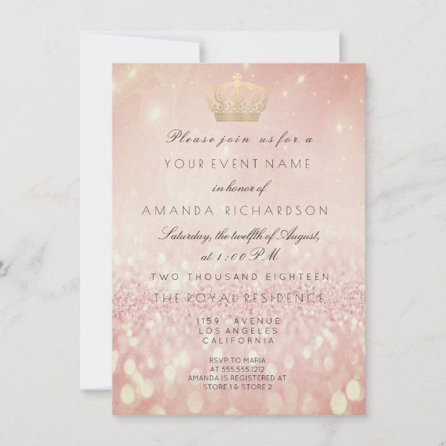 Rose BlushGlitter  Crown Royal Glitter 16th Bridal Invitation (Front)