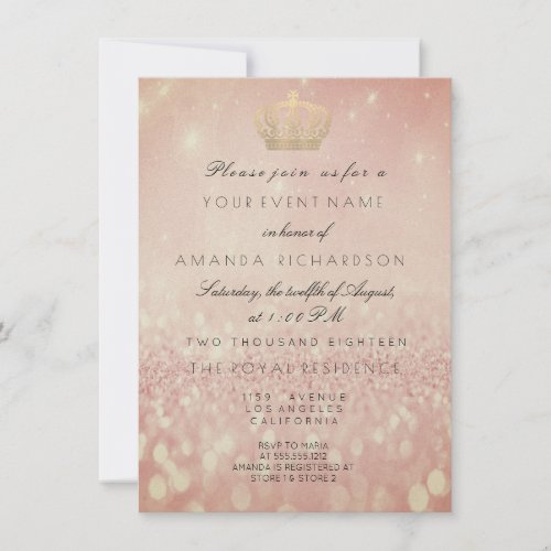 Rose BlushGlitter  Crown Royal Glitter 16th Bridal Invitation