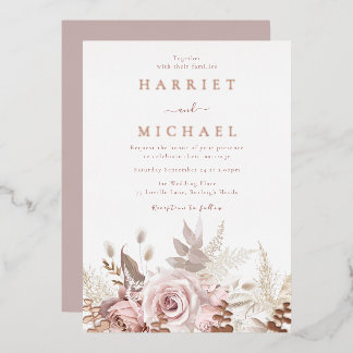 Rose Boho Floral Frame Wedding Foil Invitation