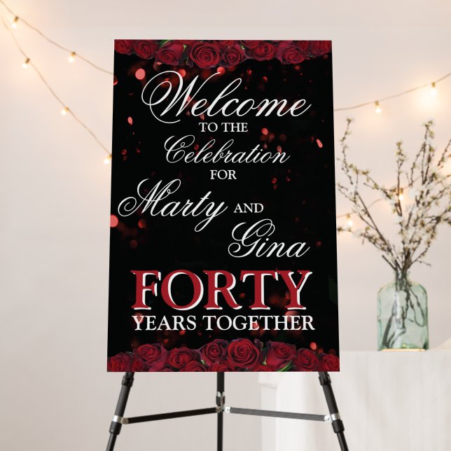 Rose Border Anniversary Foam Board Welcome Sign (In Situ (Stand))