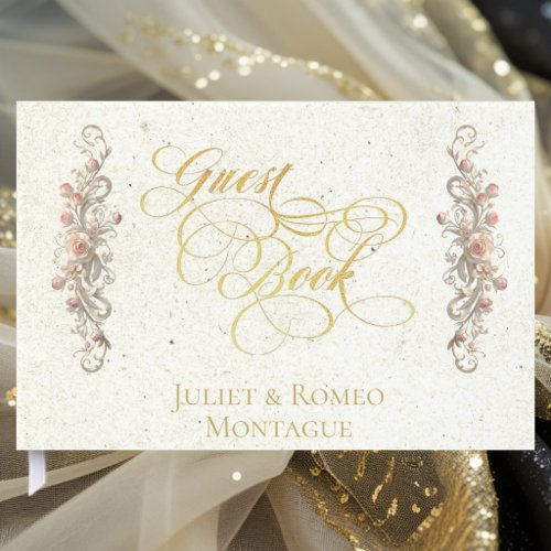 Rose Border & Heart Monogram - Cream Guest Book